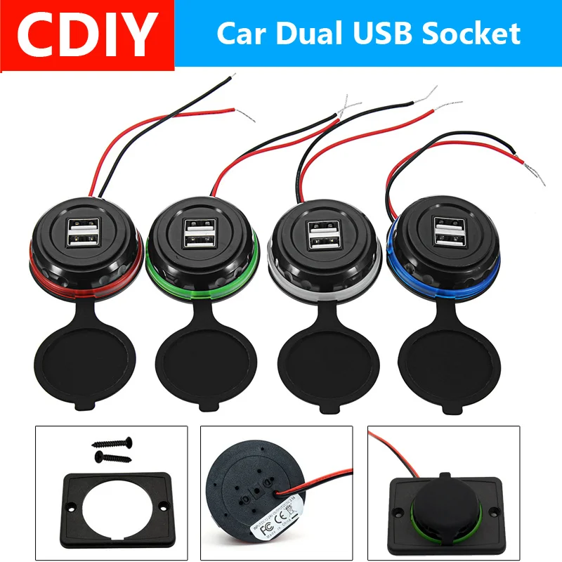 Автомобильный Зарядное устройство с двумя портами USB 3.1A 12/24V Мощность адаптер