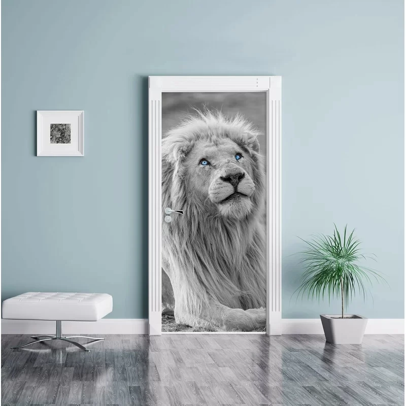 Наклейки роспись 3D ступенчатая дверь милый Лев синий глаз наклейка сделай сам