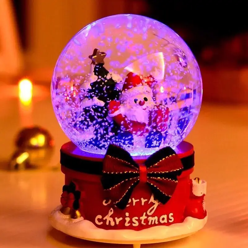 

Creative Christmas Crystal Ball Music Box,12cm,Rotating Snowflakes with Lights,Festive Scene Decorations,New YearChildren’sGifts