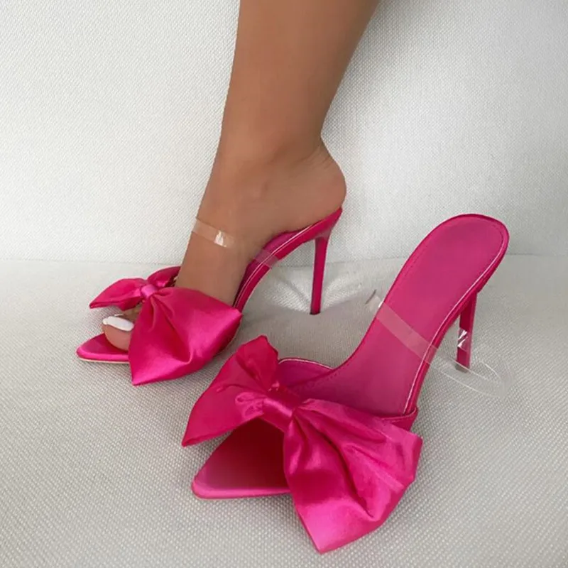 

MStacchi Women Transparent PVC Tied Pumps Woman Pointed Toe Summer High Heels Shoes Mujer Butterfly-Knot Wedding Sandals Footwea