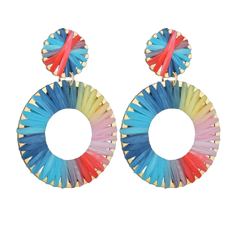 MESTILO необычные цветные модные ювелирные изделия Bijoux радужные цветные яркие серьги рафия большие овальные соломенные массивные серьги для лета ювелирные изделия - Окраска металла: 38