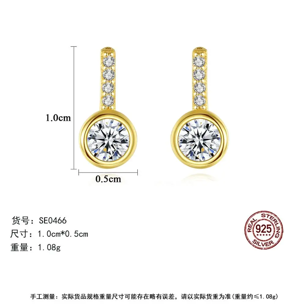 New Simple Fashion 925 Earrings Sterling Silver Women's Round AAA Zirconia Stud Female Jewelry Wedding Gifts | Украшения и