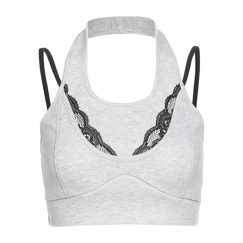 

Yitimuceng Gray Crop Top Women U-neck Tank Top Sexy Solid Streetwear Summer Patchwork Short Bustier Fashion New Backless Clothes