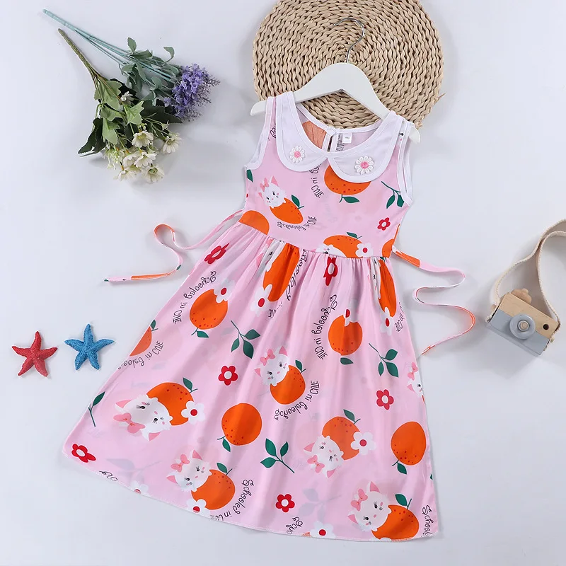 Super Affordable Promotional Clothes 3-10 Years Old Baby Girl Cartoon Cat Dress Birthday Party Princess Dress Kids Casual Dress