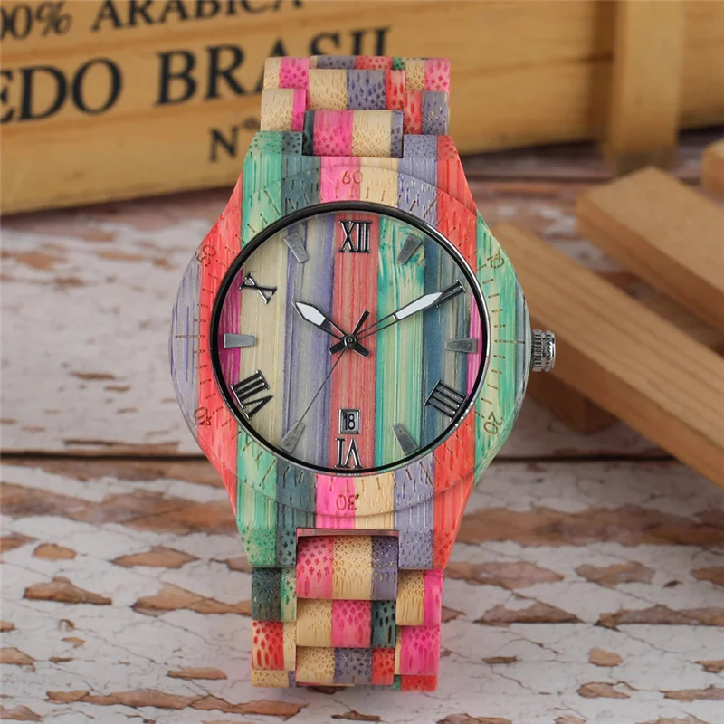 Creative Handmade Lover Wooden Watches Luminous Pointers Clock Quartz Analog Timepiece Full Wood Strap Watch for Women Men Gift