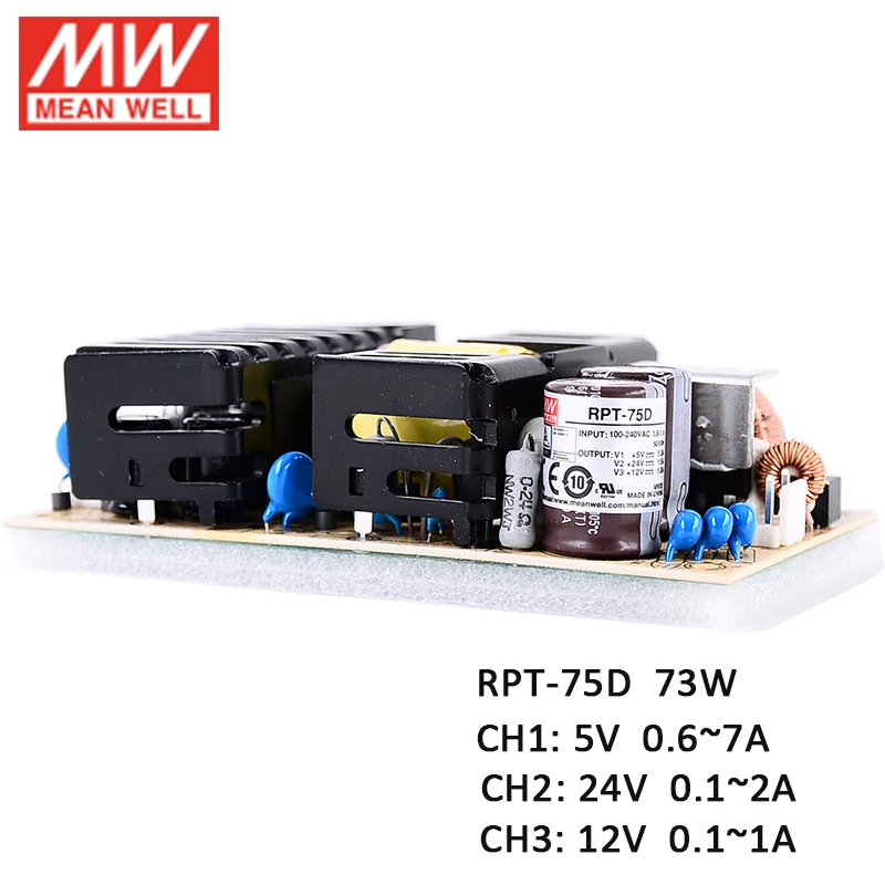 RPT 75D Meanwell 73 Вт печатная плата с тройным выходом импульсный источник питания PCB 110