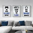 Настенные художественные постеры на холсте для видеоигр, Декор для дома, черные, белые и синие картины для игровой спальни, украшение для подростковой комнаты