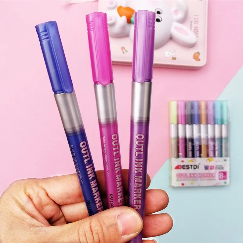 8 шт./лот Волшебная контурная Ручка Kawaii Фэнтези искусство двойные линии ручки Diy