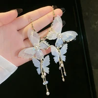 long tassel transparent yarn butterfly pearl earring drop earrings for women girl party dress jewelry gifts dangle earrrings