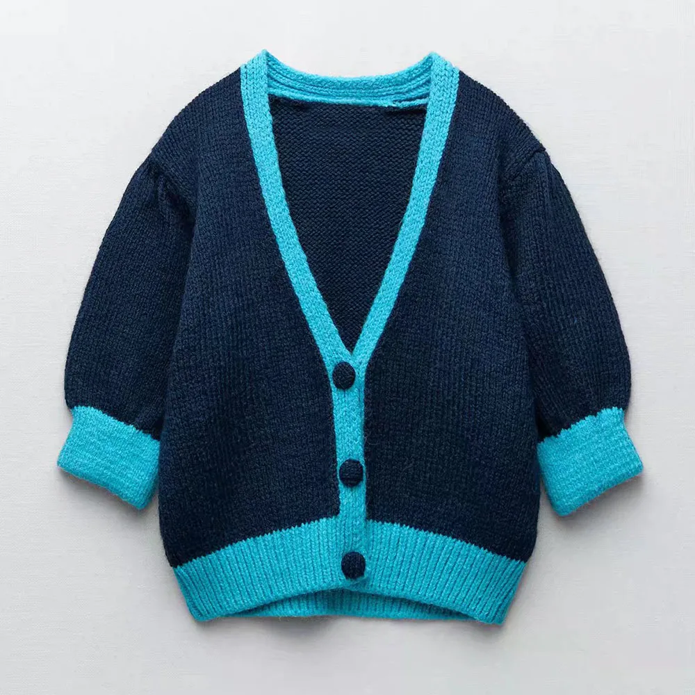 

Женский свитер с коротким рукавом DiYiG, синий короткий свитер с V-образным вырезом во французском стиле, осень 2021