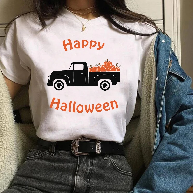 

Women Print T Shirt Clothes Vintage Truck 90s Trend Pumpkin Autumn Fall Halloween Lady Tops Female T Shirt Women