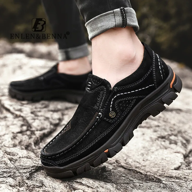 

Fashion Men Loafers Genuine Leather Luxury Casual Shoes Men Handmade Black Comfortable Soft Hiking Shoes Sport Slip-on Moccasin