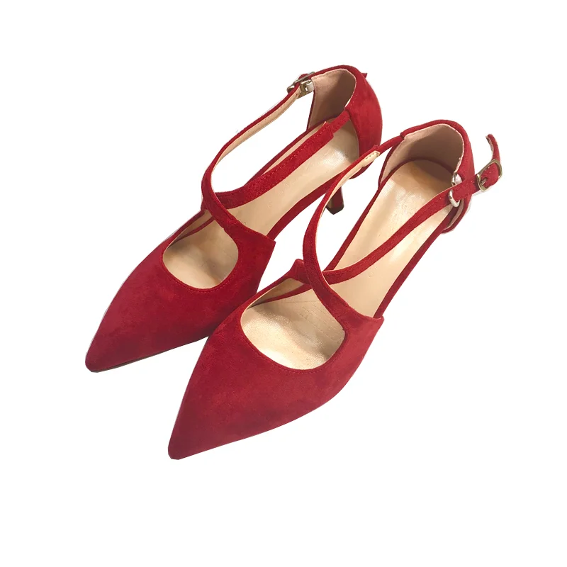 Весенне летние туфли на высоком каблуке с острым носком тонком перекрестными