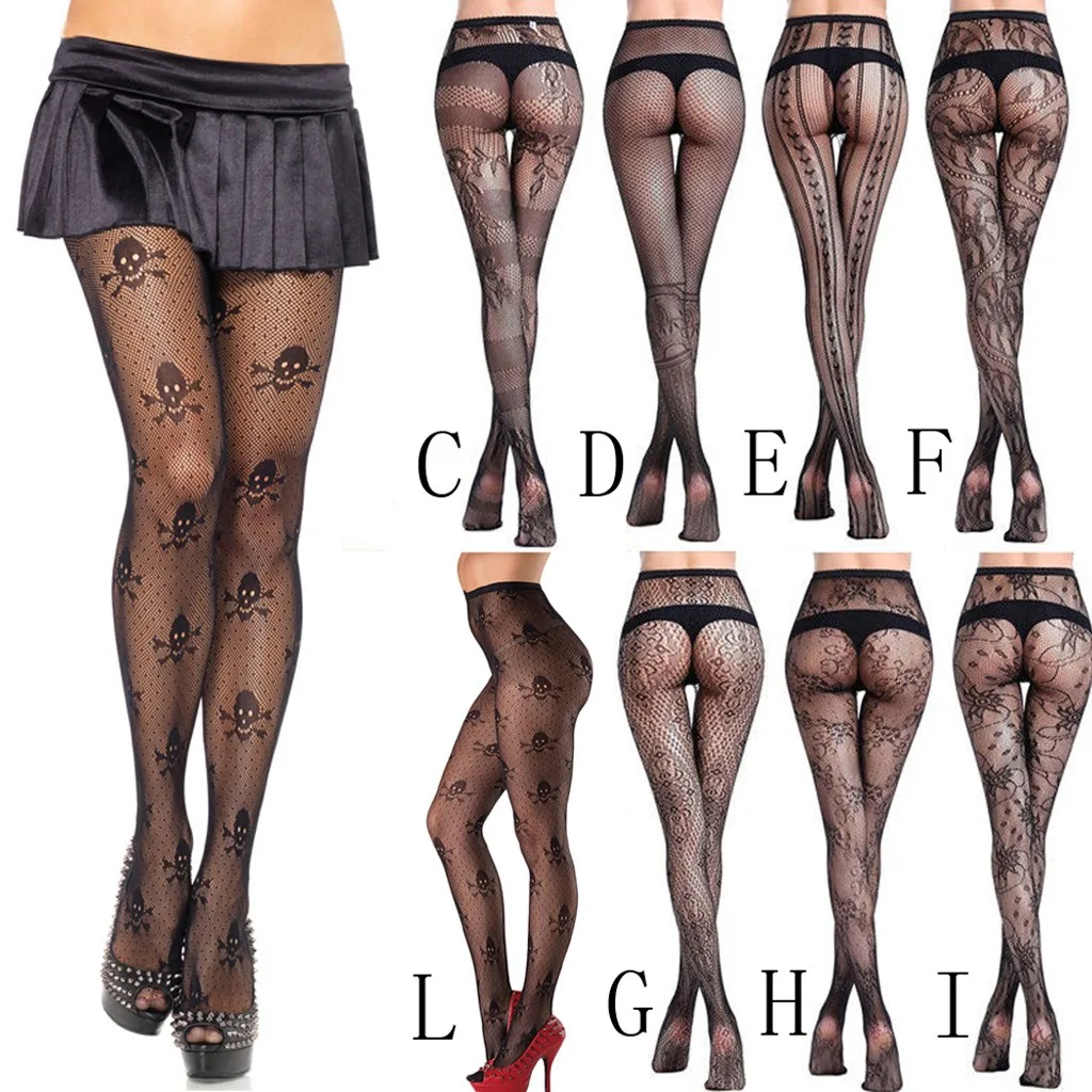 Сексуальные женские чулки черные сетка из шнурков полые цветочные колготки