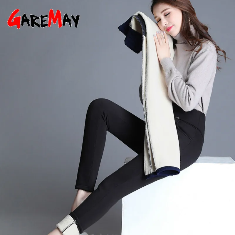 winter warm pants for women high waisted black women's fleece wool trousers Casual Skinny Stretch Leggings Solid Female | Женская