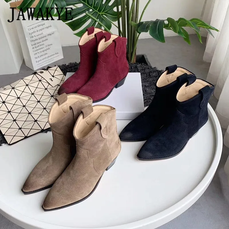 Женские Классические замшевые ботильоны Dewina зимние ковбойские ботинки челси на