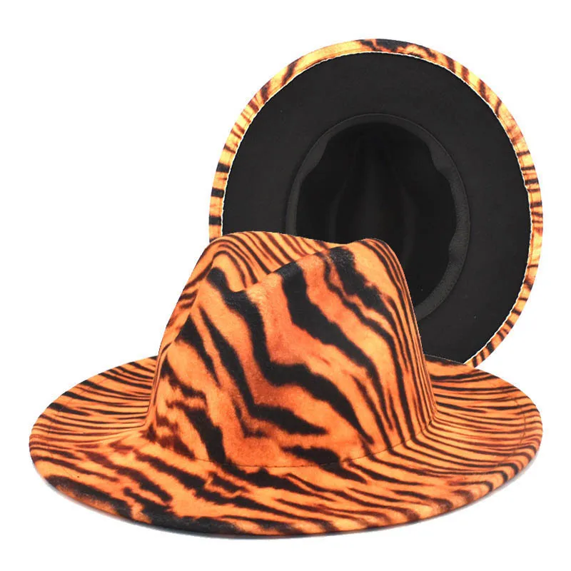 

Fedora Hats Women Men Trilby Caps Wool Fedoras Tiger Print Winter Autumn Warm Jazz Hat Lady Derby Cap
