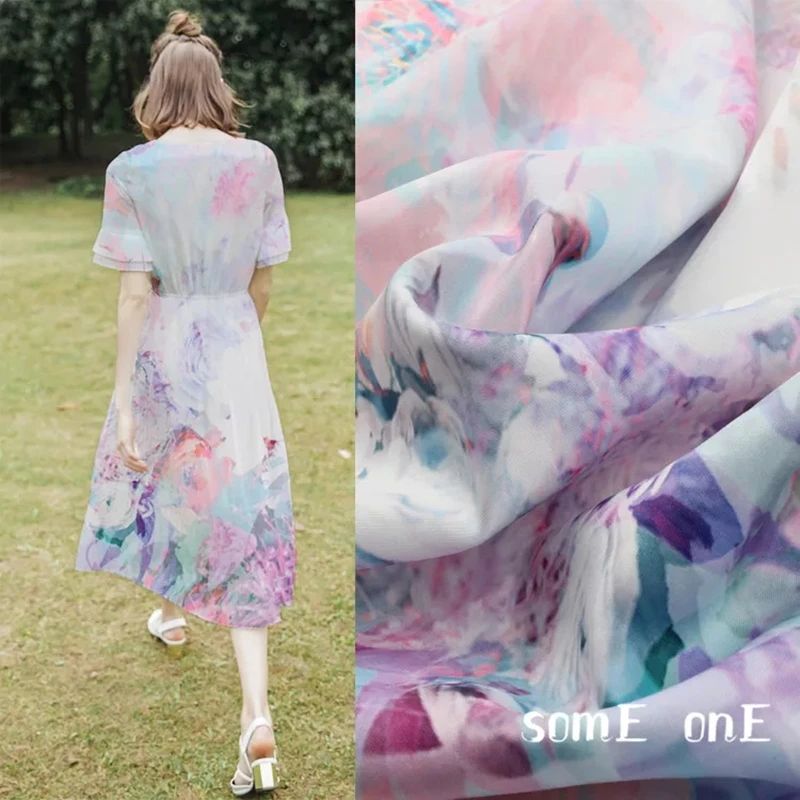 

Abstract Flowers Printed Stretch Fabric Space Cotton Air Layers DIY Decor Cheongsam Skirts Dress Coat Clothes Designer Fabric