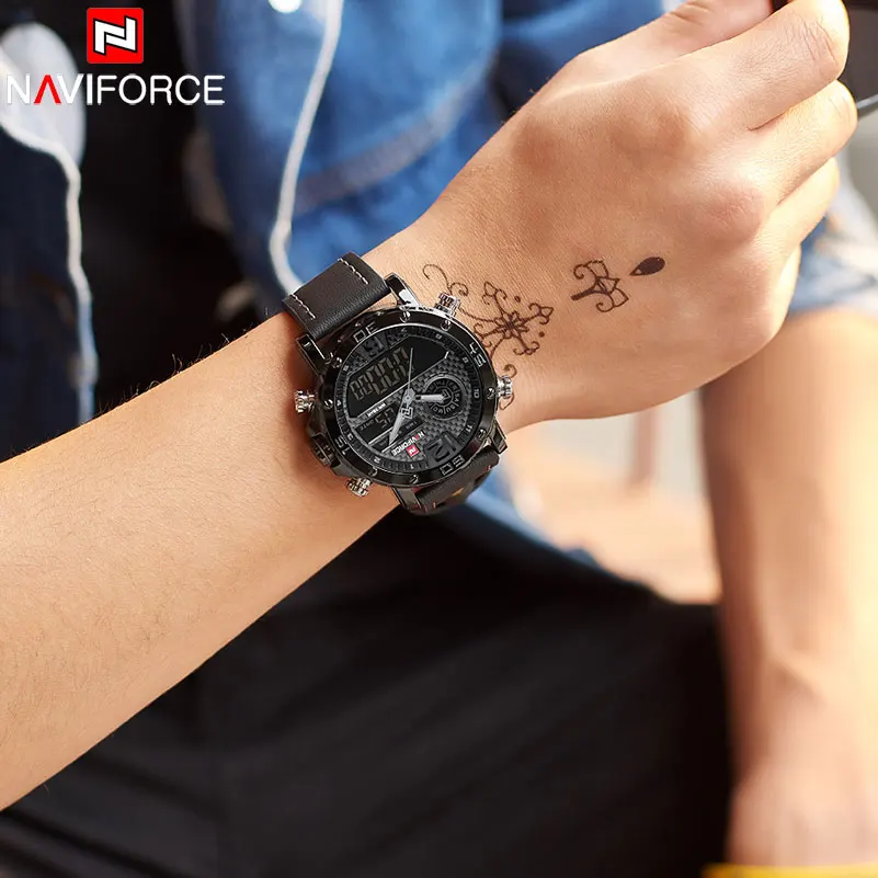 

NAVIFORCE Fashion Luxury Watches For Men's LED Digital Leather Sports Man Clock Milatary Waterproof Male Watch Relogio Masculino