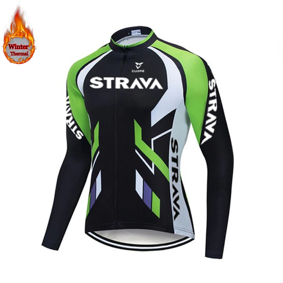 2019 STRAVA зимние теплые флисовые топы для велоспорта трикотажные куртки с длинным - Фото №1