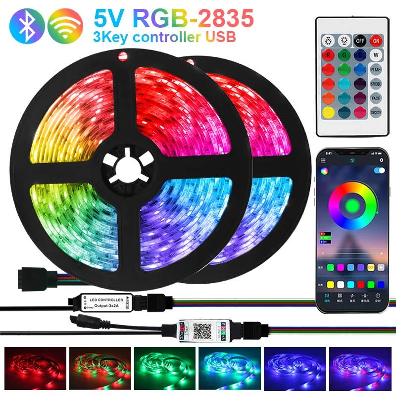 

LED Strip Lights Luces Led DC5V SMD2835 RGB Flexible Tape Diode 3Key Bluetooth Remote Control TV Background Decor LED Lighting
