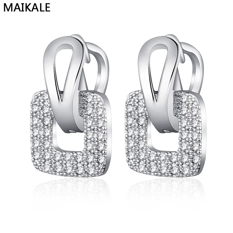 MAIKALE Новые квадратные серьги женские корейские модные темпераментные серьги микро инкрустированные Цирконом Ювелирные Изделия