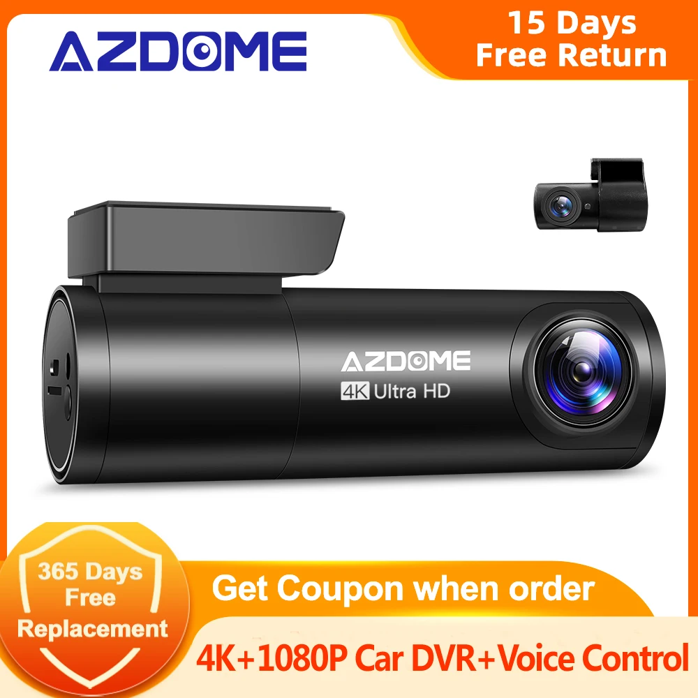 AZDOME Автомобильные видеорегистраторы 4K + 1080P задняя камера (бесплатно 64G TF) 800MP объектив GPS Wifi Автомобильный видеорегистратор Голосовое управл...