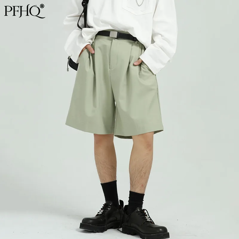 

Мужские зеленые деловые шорты PFHQ, свободные однотонные простые повседневные брюки до колена, модель 21D5272 в Корейском стиле на осень, 2021