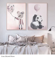panda mouse holding a balloon poster pink wall art cute minimalist painting home kindergarten decoration