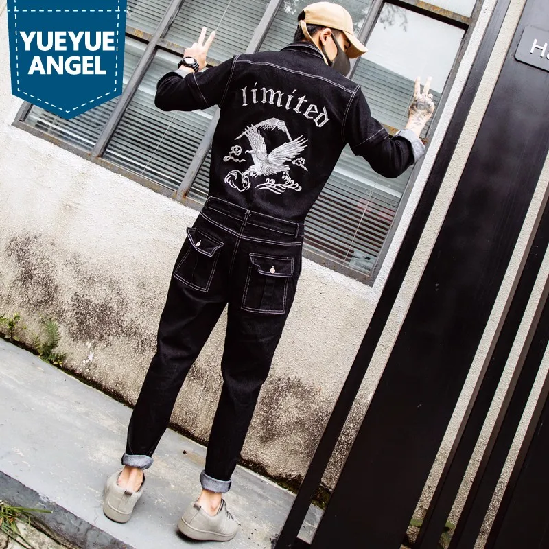 Мужской джинсовый комбинезон Harajuku цельный с вышивкой Hawk уличная одежда костюм