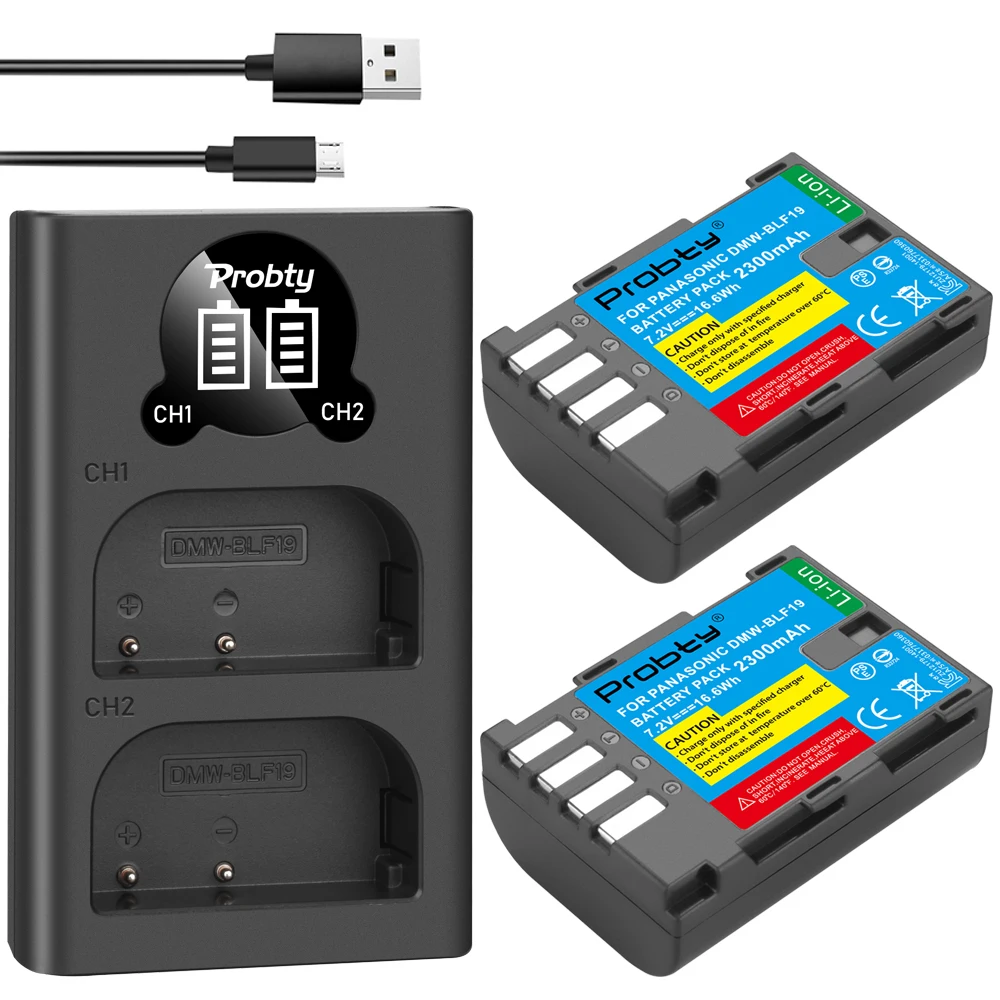 

2Pcs 2300mAh DMW-BLF19 DMW BLF19 BLF19E DMW-BLF19e DMW-BLF19PP Battery+ LED Dual USB Charger for Panasonic Lumix GH3 GH4 GH5 G9