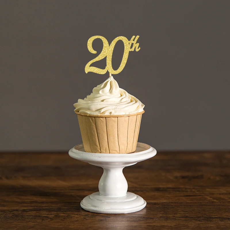 Золотые/Серебристые/черные блестящие 20 капкейковые топперы для празднования дня