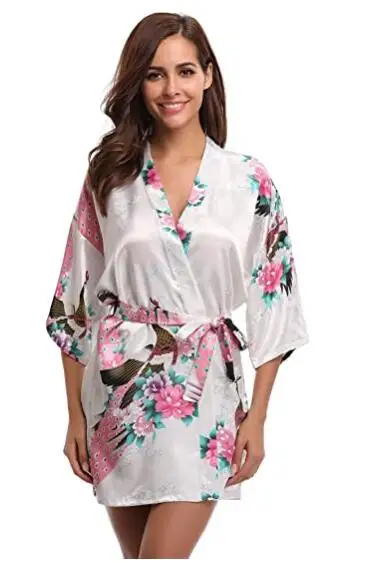Женское шелковое атласное платье кимоно с цветочным принтом|satin robe|silk satin robebrand robe