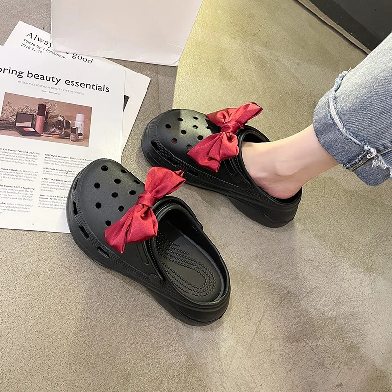 

Butterfly-Knot Shoes Med Slippers Casual Slides Cover Toe Slipers Women Shale Female Beach Fretwork Heels Luxury Soft Flat 2021