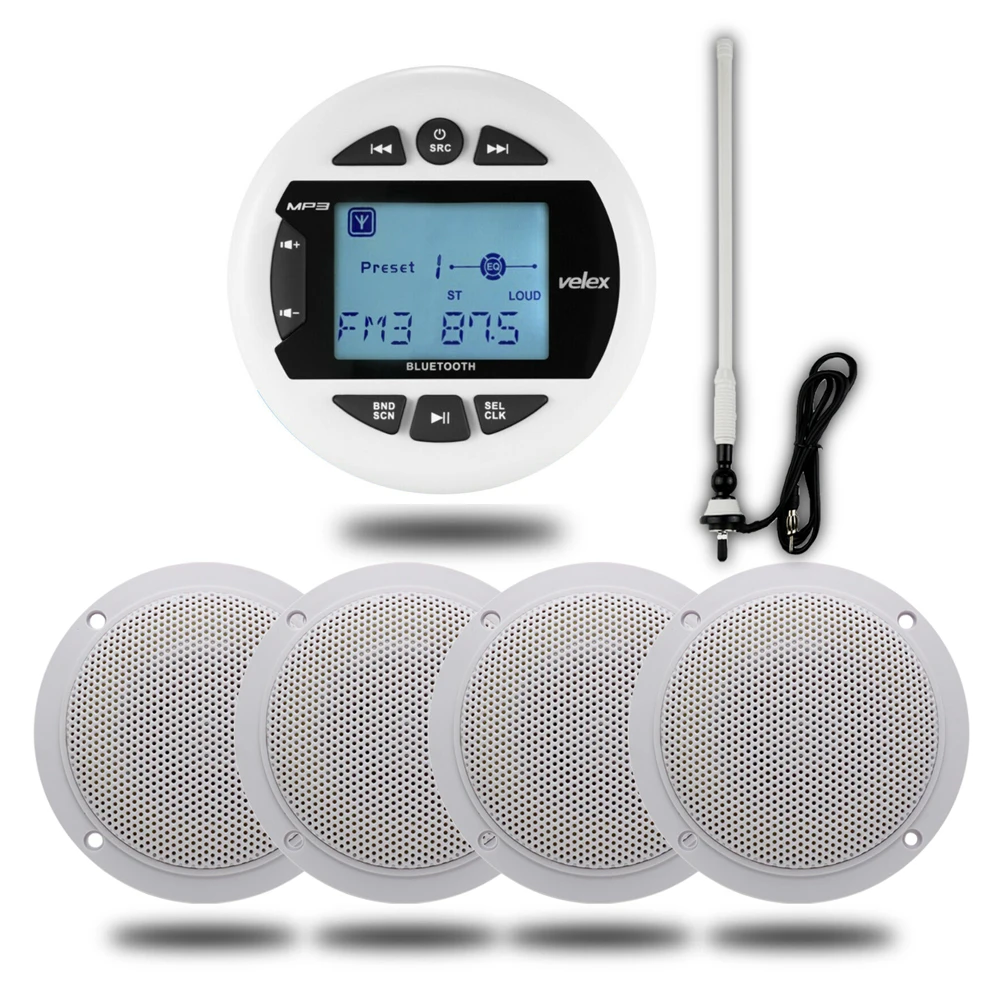 Морской Bluetooth стерео радио FM AM MP3 плеер аудио+ 4 дюйма Морские водонепроницаемые напольные колонки для лодки ATV UTV+ лодка антенна