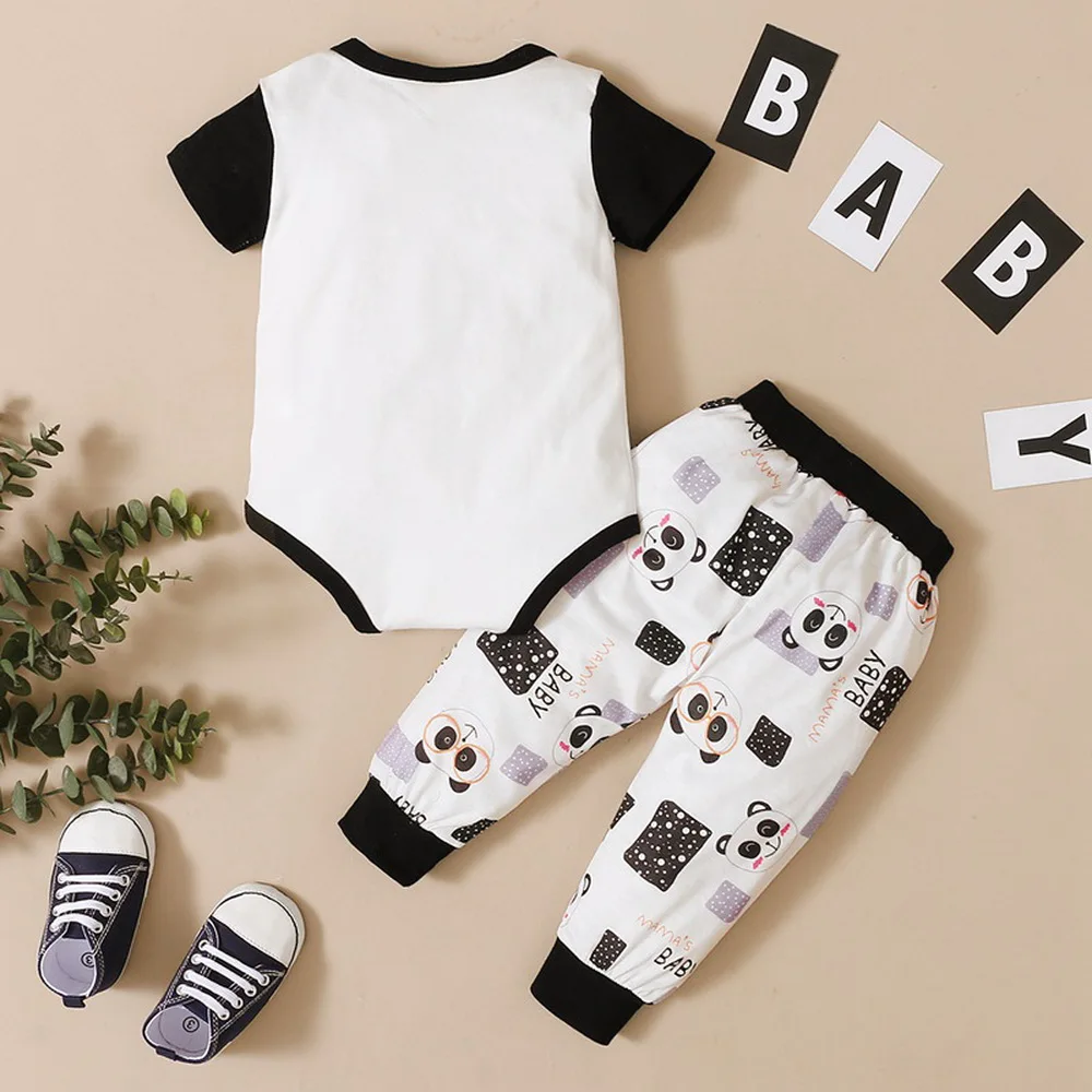 

Infant Baby Boys Girls Summer Clothing Set Cotton Short Sleeve Cartoon Letter Print Rompers Newborn Long Pants 2pcs Outfits D30