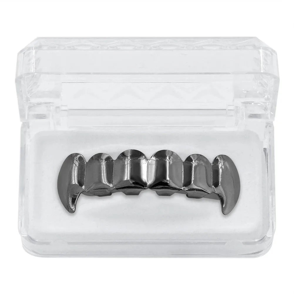 Black Top GUCY пользовательский подходят золото посеребренные хип-хоп ЗУБЫ Grillz верхней и нижней вампира зубы-клыки грили Шапки Набор с силиконовым - Окраска металла: Black Top