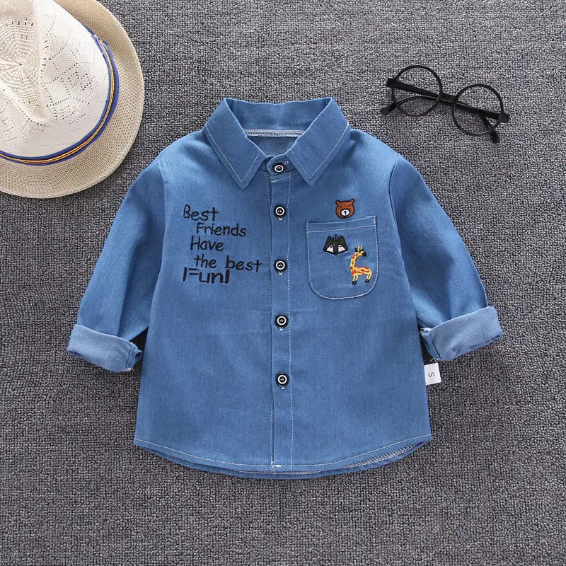 Осень 2020 детская одежда для мальчиков и девочек джинсовая рубашка с длинным