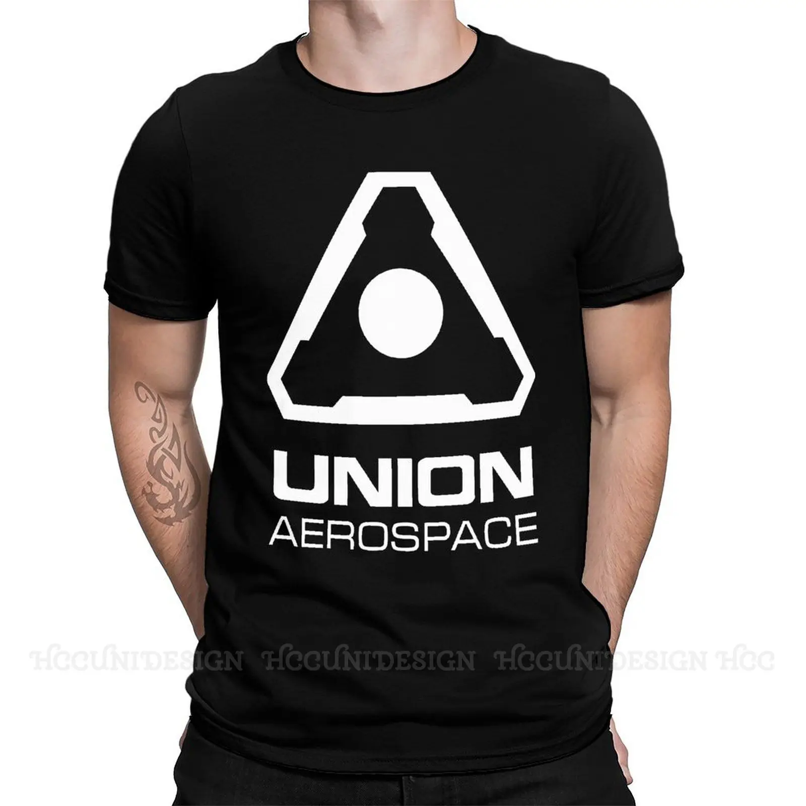 

Union Aerospace Print Cotton T-Shirt Camiseta Hombre Doom Slayer Shooting Games Men Fashion Streetwear Adult Shirt
