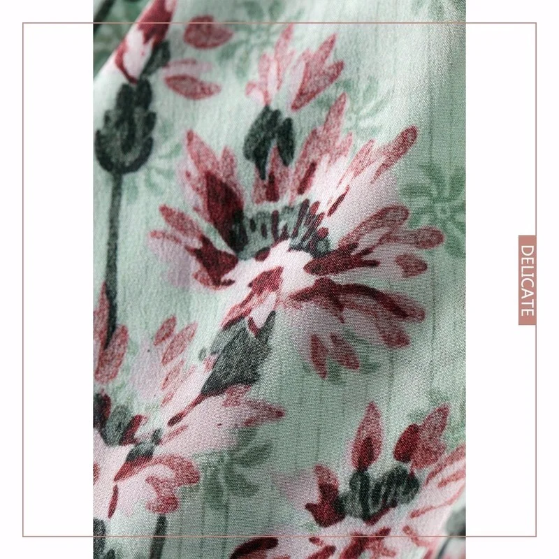 

Temperament ladies chiffon shirt women long-sleeved 2021 spring and autumn new printed side streamer foreign chiffon shirt