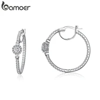 bamoer new arrival silver color hyperbole big round circle clear cz cubic zircon stud earrings for women jewelry yie137