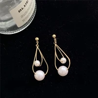 simulated pearls water drop geometric clip earrings korean fashion earring for women