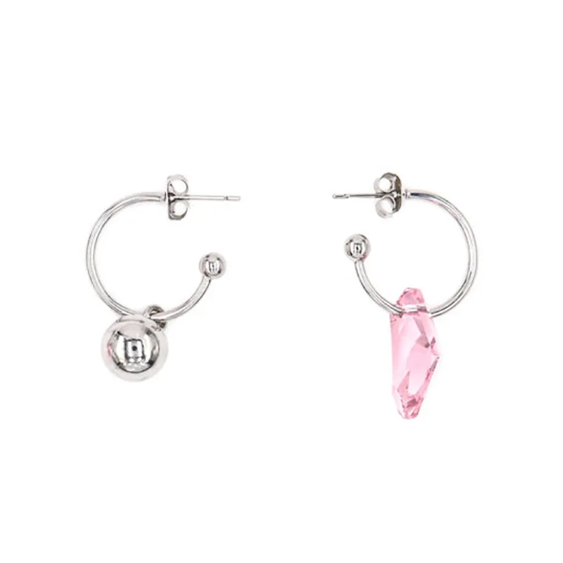 

European and American Jewelry silver color C-shaped small earring asymmetric ball crystal pendant simple stud female