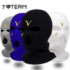 Неоновая Балаклава, вязаная Лыжная маска с 3 отверстиями, тактическая маска в стиле V, зимняя шапка, рождественские подарки, маска на все лицо с ограниченной вышивкой