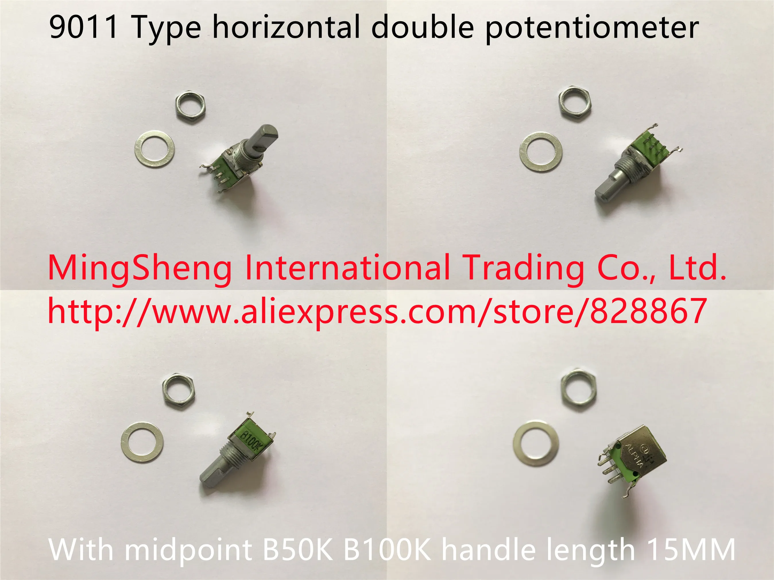 Original new 100% import 9011 type horizontal double potentiometer with midpoint B50K B100K handle length 15MMF (SWITCH) | Обустройство