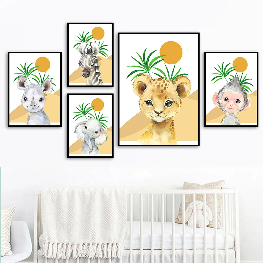 

Elephant Lion Zebra Deer Desert Animal Nursery Wall Art Canvas Painting Nordic Posters And Prints Wall Pictures Kids Room Decor