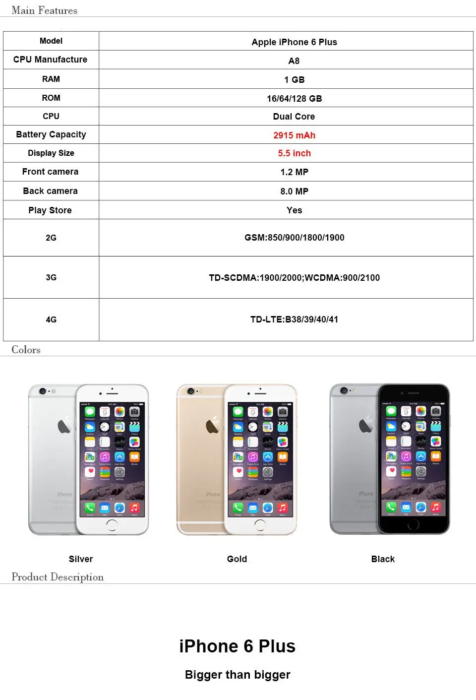 Используется разблокированный Apple iphone 6 Plus 5," 16 Гб/64 Гб/128 ГБ двухъядерный IOS iphone 6plus 8MP камера 4G LTE