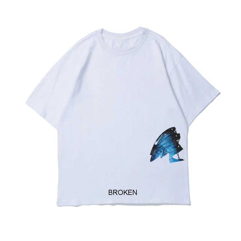 

Streetwear Hip Hop Oversized T-Shirt Men Harajuku Color Butterfly Shirt with Broken Wings Short Sleeve Loose Oversized T-Shirt