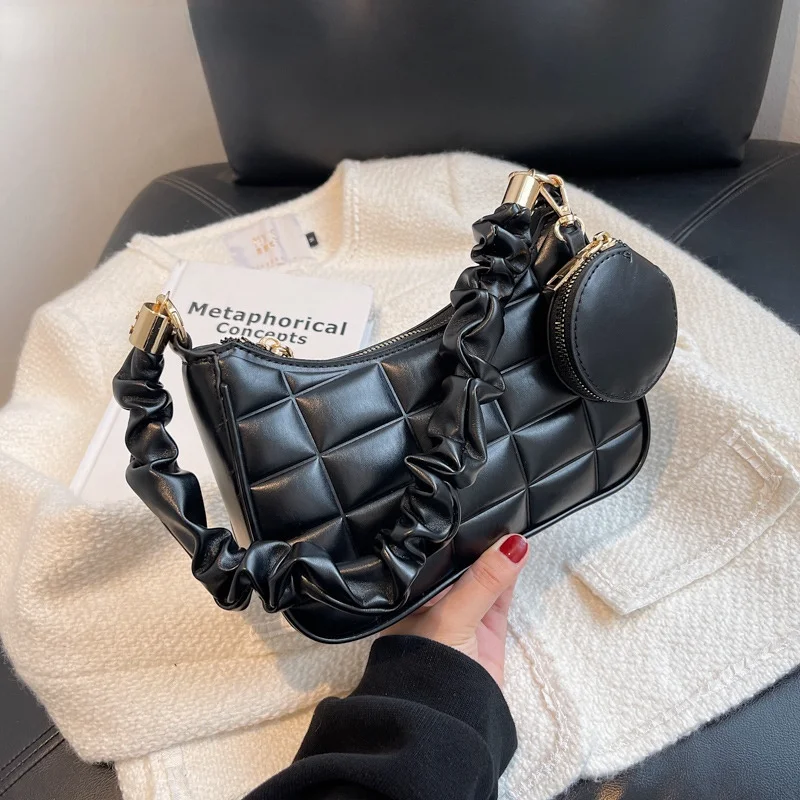 

NEW Women's Bags 2pcs Sets Designer Wrinkled Strap Handbag Luxury New Single Shoulder Messenger Bag Fashion Plaid Underarm Purse