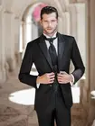 Смокинг для жениха с двумя пуговицами, новейший черный костюм шафера с лацканами, для свадьбы, выпускного вечера, костюм для жениха (пиджак + брюки + жилет + галстук)